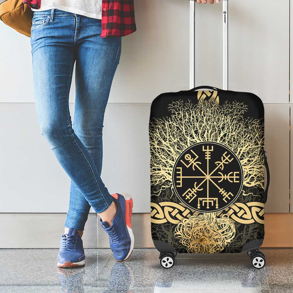 Vegvisir Compass Viking Luggage Cover with Yggdrasil Tree and Axe Symbols Norse Mythology Tribute - Wonder Print Shop
