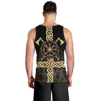 Vegvisir Compass Viking Men Tank Top with Yggdrasil Tree and Axe Symbols Norse Mythology Tribute - Wonder Print Shop
