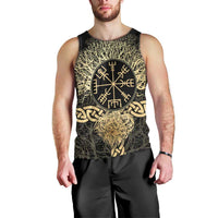 Vegvisir Compass Viking Men Tank Top with Yggdrasil Tree and Axe Symbols Norse Mythology Tribute - Wonder Print Shop
