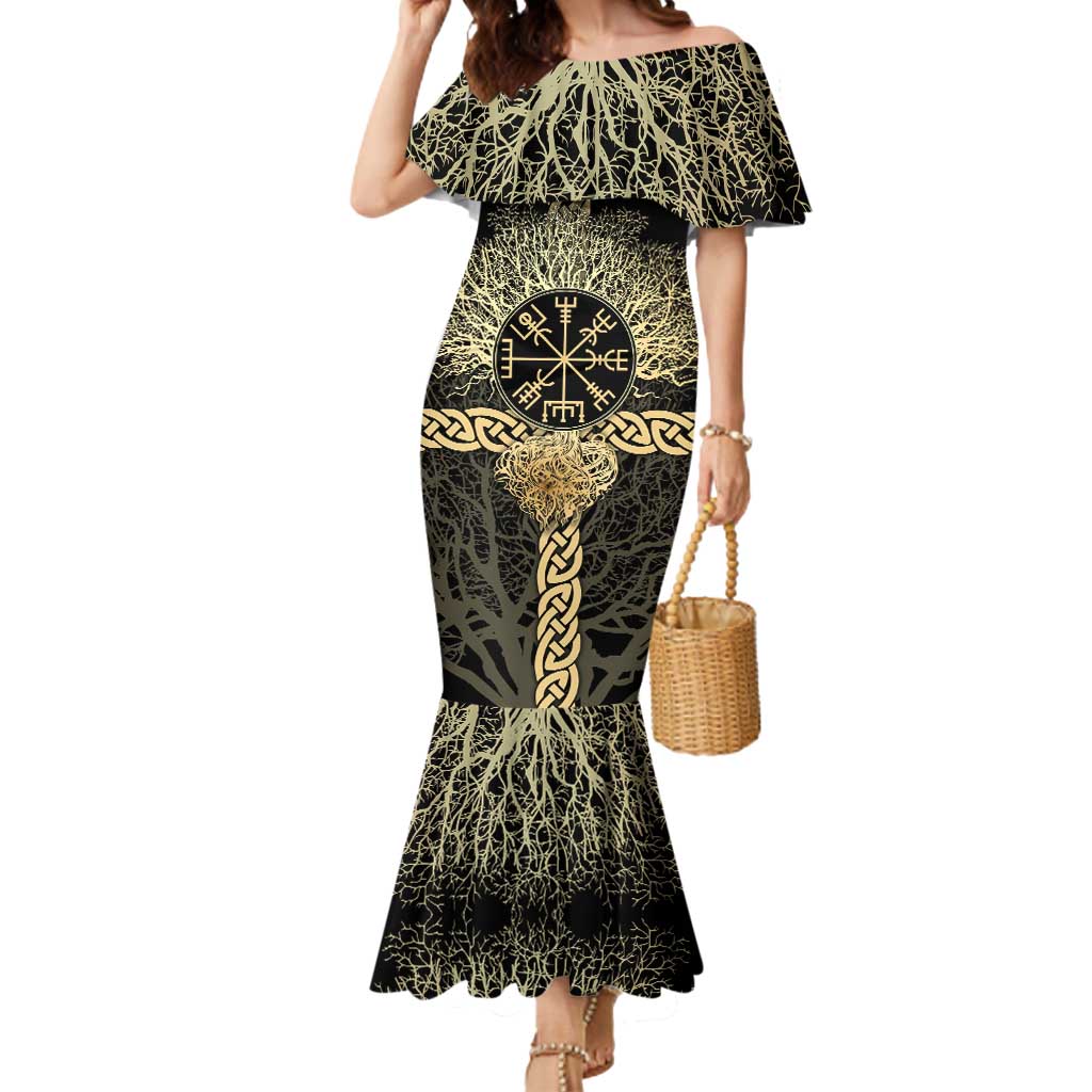 Vegvisir Compass Viking Mermaid Dress with Yggdrasil Tree and Axe Symbols Norse Mythology Tribute - Wonder Print Shop