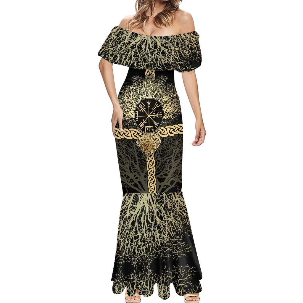 Vegvisir Compass Viking Mermaid Dress with Yggdrasil Tree and Axe Symbols Norse Mythology Tribute - Wonder Print Shop