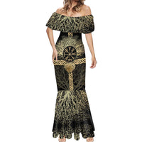 Vegvisir Compass Viking Mermaid Dress with Yggdrasil Tree and Axe Symbols Norse Mythology Tribute - Wonder Print Shop