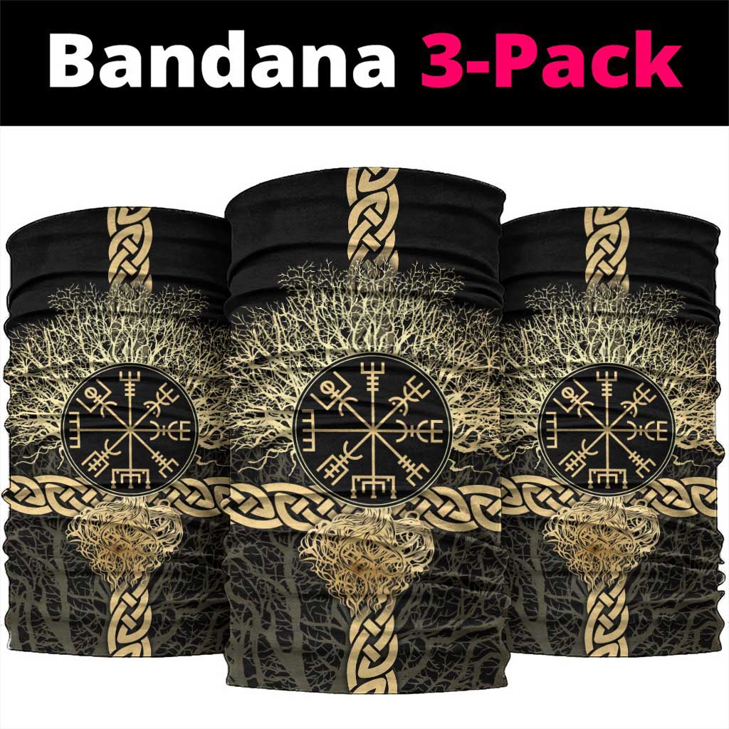 Vegvisir Compass Viking Neck Gaiter with Yggdrasil Tree and Axe Symbols Norse Mythology Tribute - Wonder Print Shop