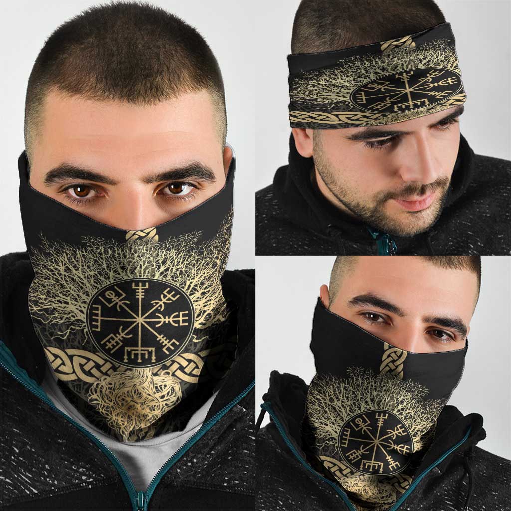 Vegvisir Compass Viking Neck Gaiter with Yggdrasil Tree and Axe Symbols Norse Mythology Tribute - Wonder Print Shop