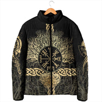 Vegvisir Compass Viking Padded Jacket with Yggdrasil Tree and Axe Symbols Norse Mythology Tribute - Wonder Print Shop