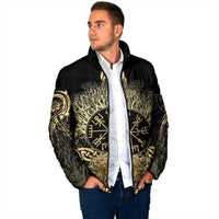 Vegvisir Compass Viking Padded Jacket with Yggdrasil Tree and Axe Symbols Norse Mythology Tribute - Wonder Print Shop