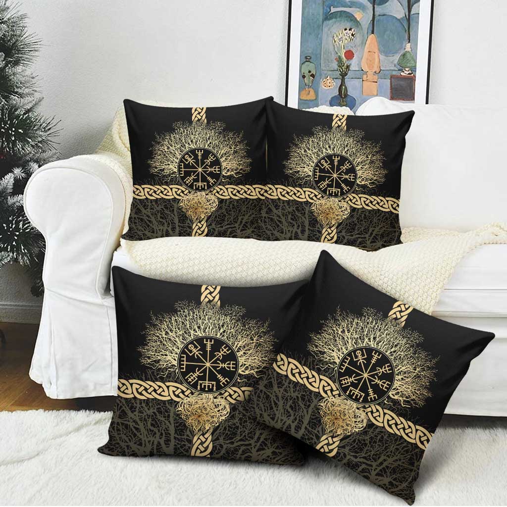 Vegvisir Compass Viking Pillow Cover with Yggdrasil Tree and Axe Symbols Norse Mythology Tribute - Wonder Print Shop