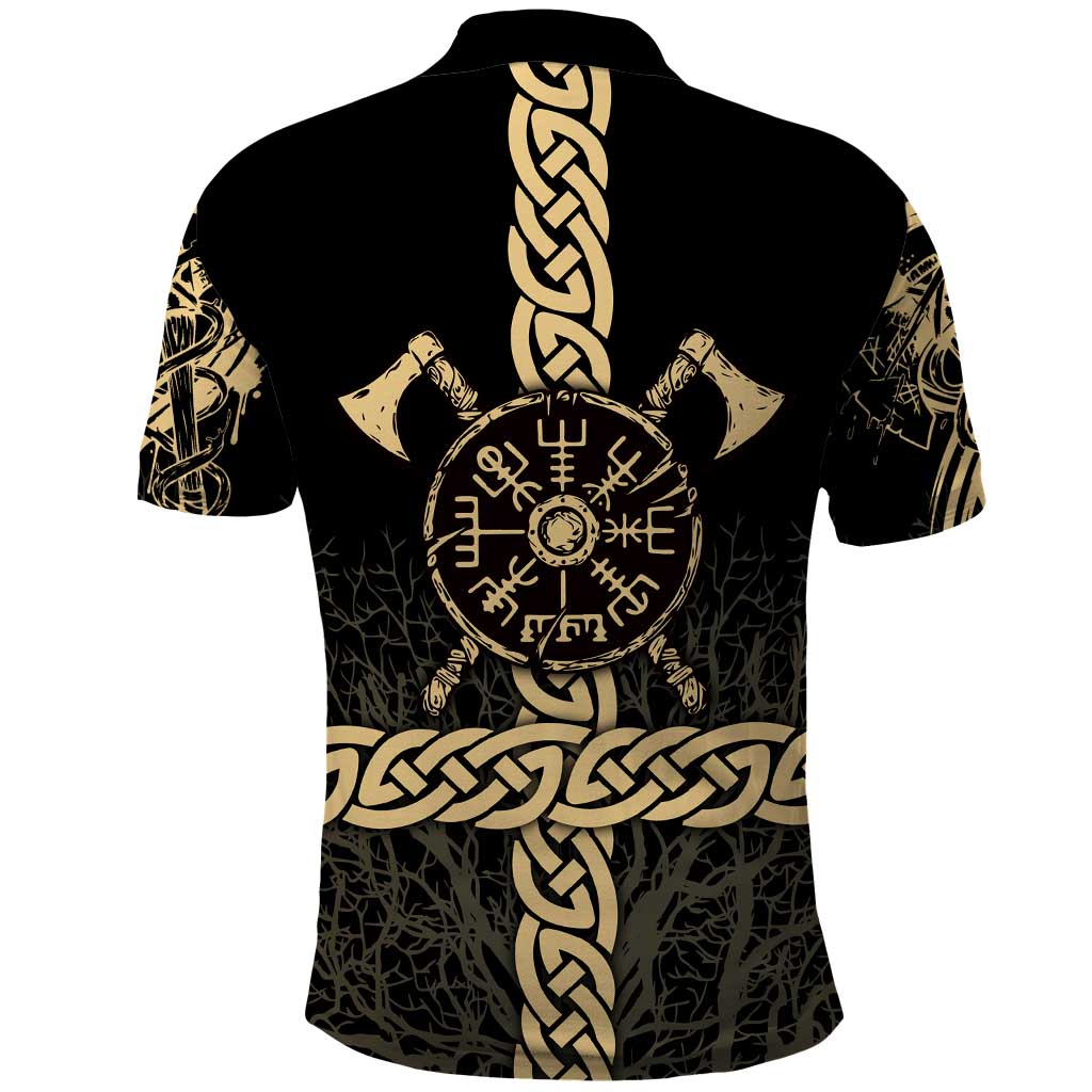 Vegvisir Compass Viking Polo Shirt with Yggdrasil Tree and Axe Symbols Norse Mythology Tribute - Wonder Print Shop
