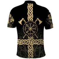 Vegvisir Compass Viking Polo Shirt with Yggdrasil Tree and Axe Symbols Norse Mythology Tribute - Wonder Print Shop