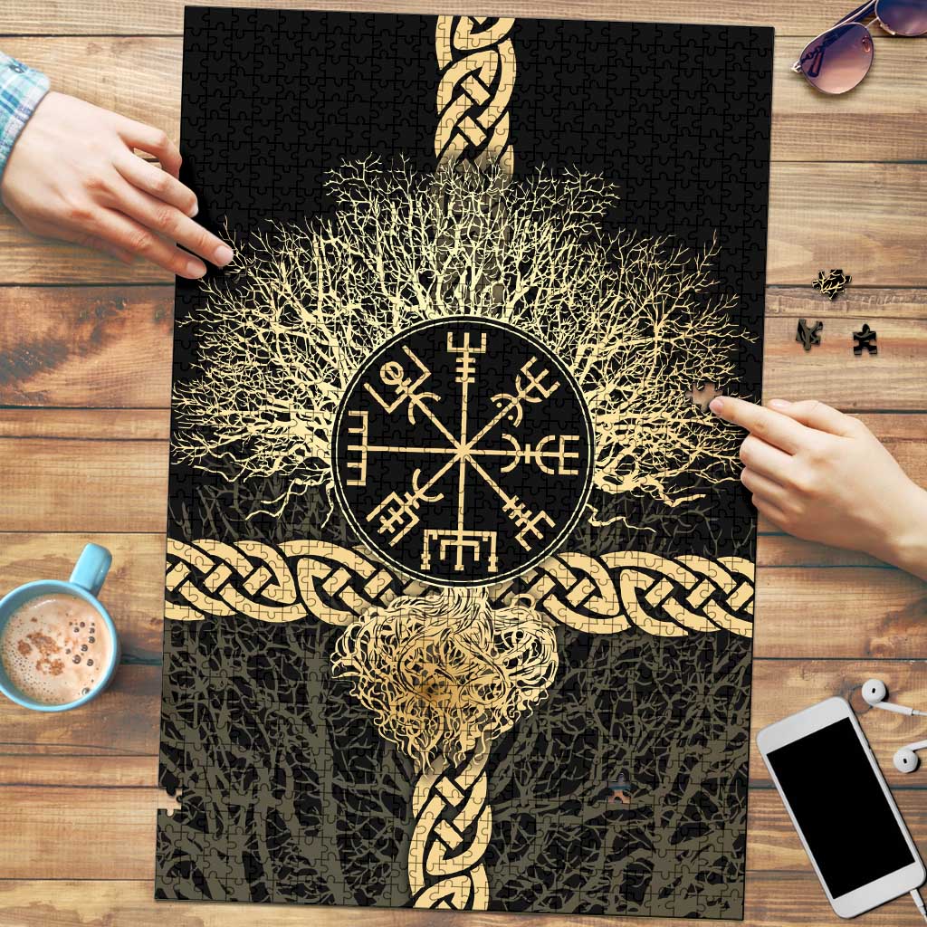 Vegvisir Compass Viking Puzzle with Yggdrasil Tree and Axe Symbols Norse Mythology Tribute - Wonder Print Shop