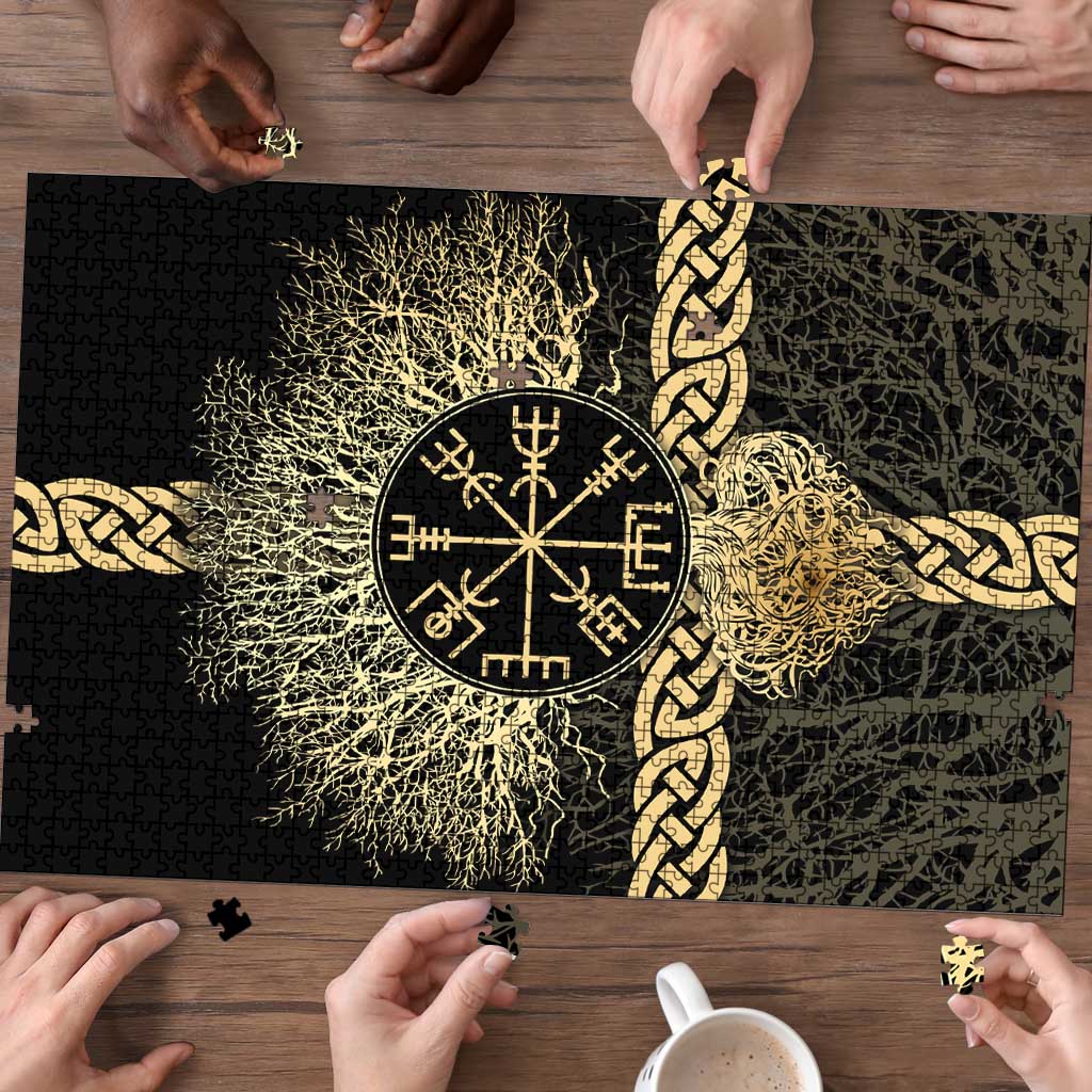 Vegvisir Compass Viking Puzzle with Yggdrasil Tree and Axe Symbols Norse Mythology Tribute - Wonder Print Shop