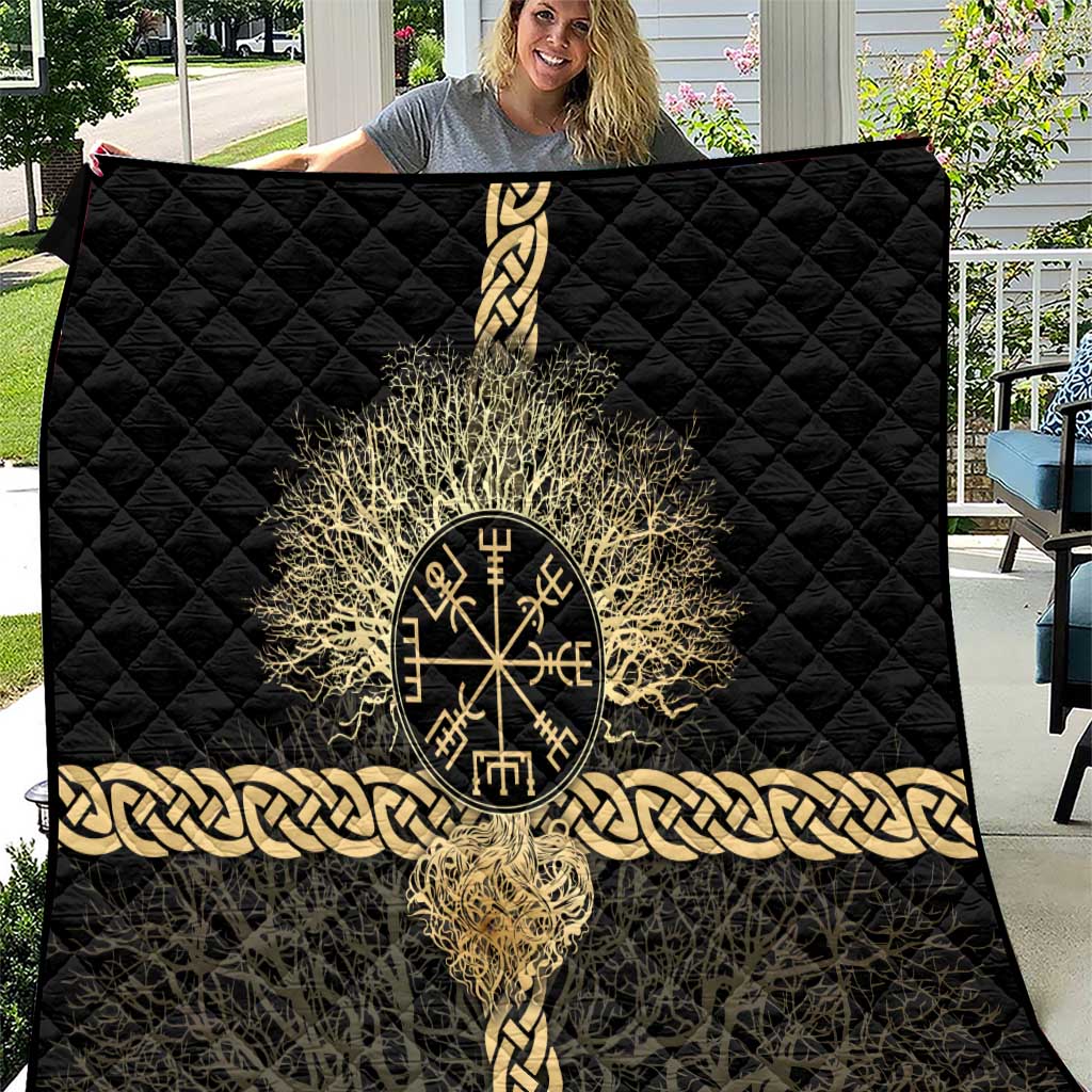 Vegvisir Compass Viking Quilt with Yggdrasil Tree and Axe Symbols Norse Mythology Tribute - Wonder Print Shop