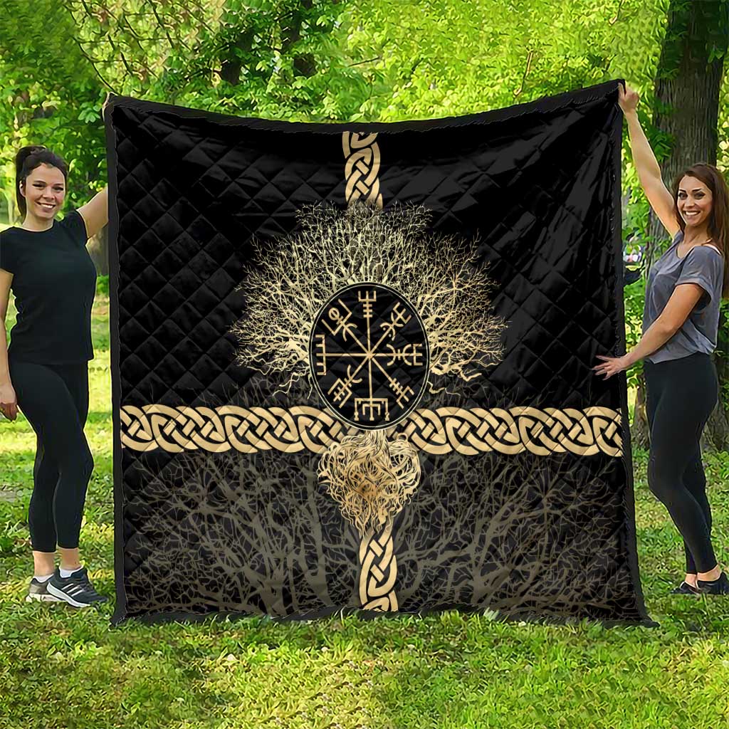 Vegvisir Compass Viking Quilt with Yggdrasil Tree and Axe Symbols Norse Mythology Tribute - Wonder Print Shop