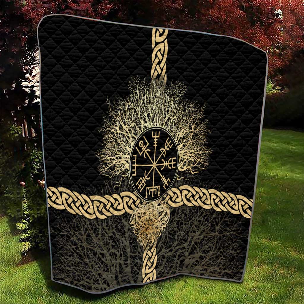 Vegvisir Compass Viking Quilt with Yggdrasil Tree and Axe Symbols Norse Mythology Tribute - Wonder Print Shop