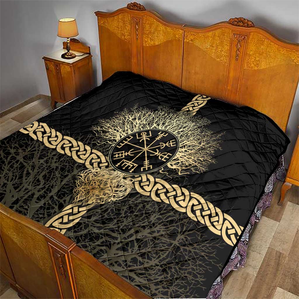 Vegvisir Compass Viking Quilt with Yggdrasil Tree and Axe Symbols Norse Mythology Tribute - Wonder Print Shop