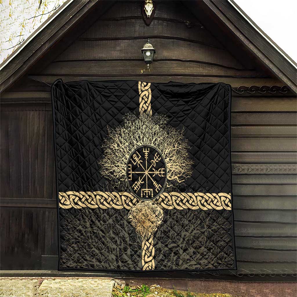Vegvisir Compass Viking Quilt with Yggdrasil Tree and Axe Symbols Norse Mythology Tribute - Wonder Print Shop