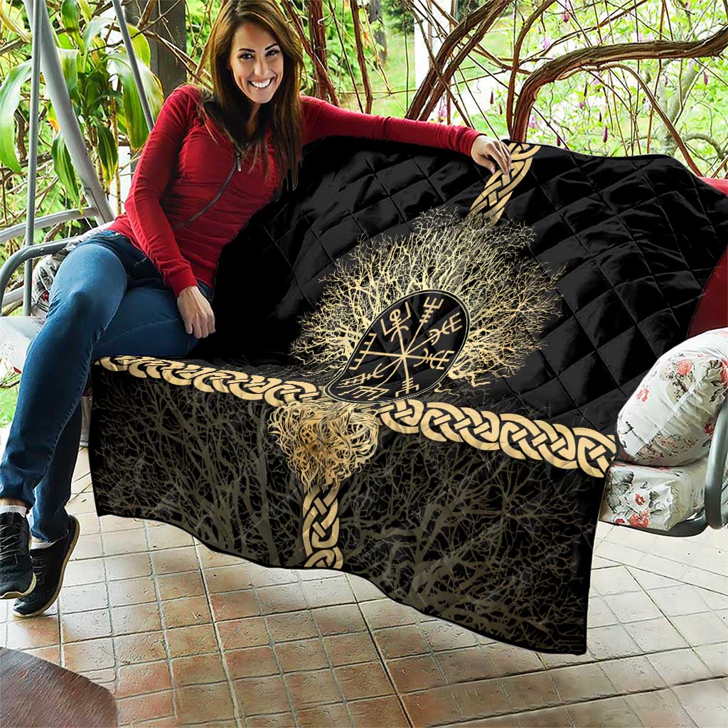 Vegvisir Compass Viking Quilt with Yggdrasil Tree and Axe Symbols Norse Mythology Tribute - Wonder Print Shop