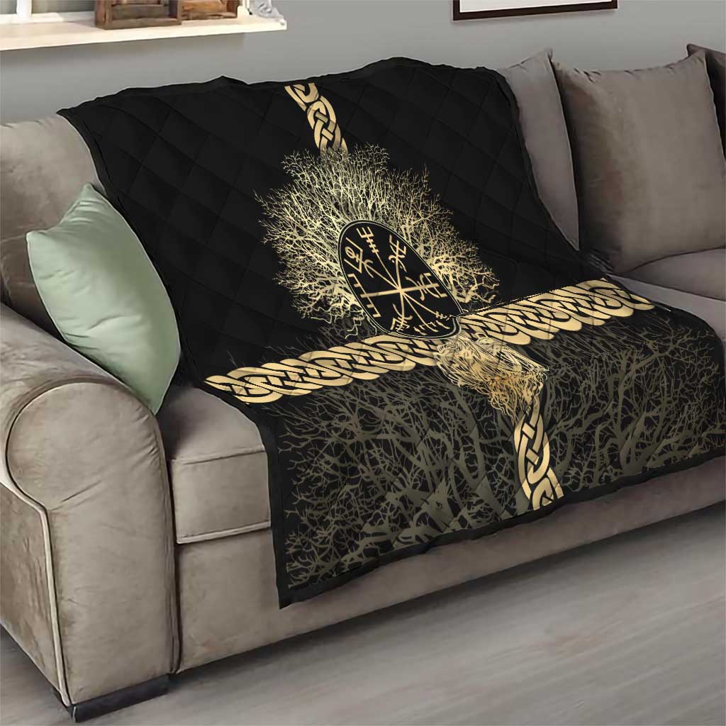 Vegvisir Compass Viking Quilt with Yggdrasil Tree and Axe Symbols Norse Mythology Tribute - Wonder Print Shop