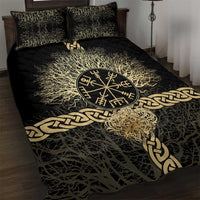 Vegvisir Compass Viking Quilt Bed Set with Yggdrasil Tree and Axe Symbols Norse Mythology Tribute - Wonder Print Shop