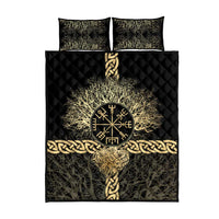 Vegvisir Compass Viking Quilt Bed Set with Yggdrasil Tree and Axe Symbols Norse Mythology Tribute - Wonder Print Shop