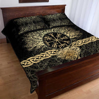 Vegvisir Compass Viking Quilt Bed Set with Yggdrasil Tree and Axe Symbols Norse Mythology Tribute - Wonder Print Shop