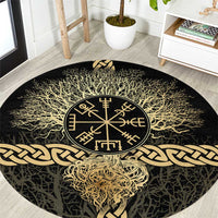 Vegvisir Compass Viking Round Carpet with Yggdrasil Tree and Axe Symbols Norse Mythology Tribute - Wonder Print Shop