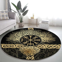 Vegvisir Compass Viking Round Carpet with Yggdrasil Tree and Axe Symbols Norse Mythology Tribute - Wonder Print Shop