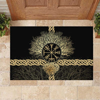 Vegvisir Compass Viking Rubber Doormat with Yggdrasil Tree and Axe Symbols Norse Mythology Tribute - Wonder Print Shop
