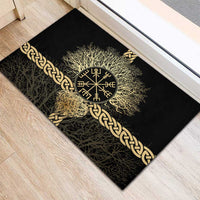 Vegvisir Compass Viking Rubber Doormat with Yggdrasil Tree and Axe Symbols Norse Mythology Tribute - Wonder Print Shop