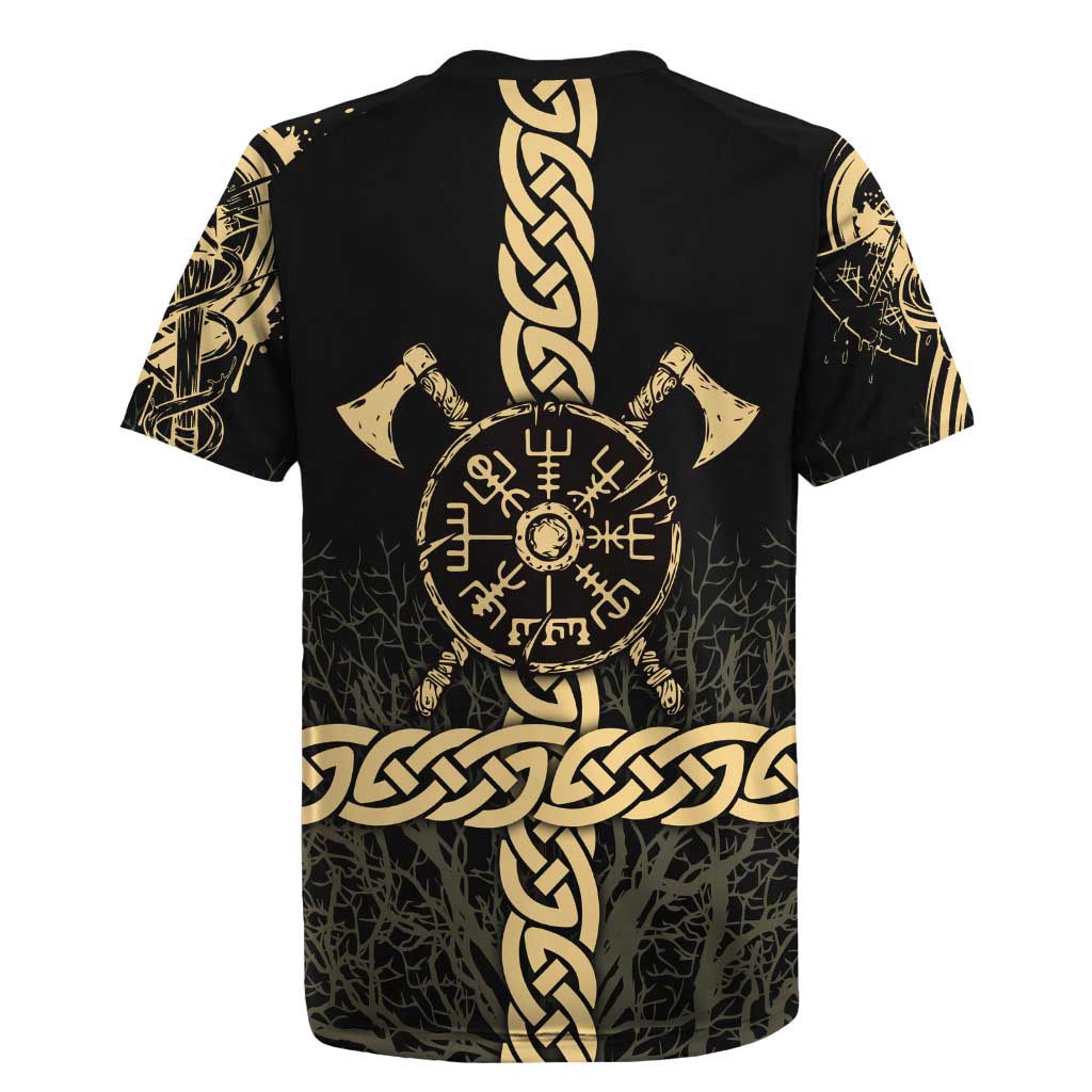 Vegvisir Compass Viking Rugby Jersey with Yggdrasil Tree and Axe Symbols Norse Mythology Tribute - Wonder Print Shop