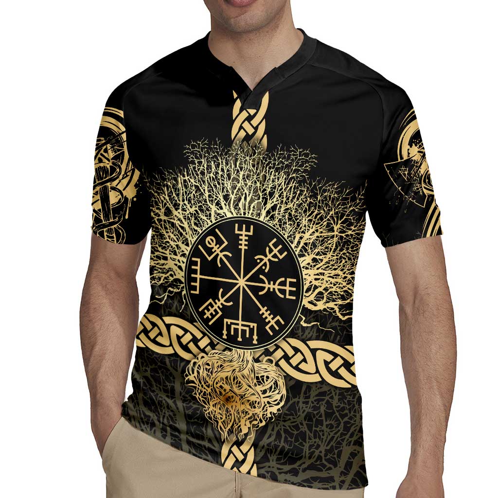 Vegvisir Compass Viking Rugby Jersey with Yggdrasil Tree and Axe Symbols Norse Mythology Tribute - Wonder Print Shop