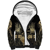 Vegvisir Compass Viking Sherpa Hoodie with Yggdrasil Tree and Axe Symbols Norse Mythology Tribute - Wonder Print Shop
