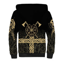 Vegvisir Compass Viking Sherpa Hoodie with Yggdrasil Tree and Axe Symbols Norse Mythology Tribute - Wonder Print Shop