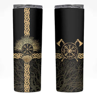 Vegvisir Compass Viking Skinny Tumbler with Yggdrasil Tree and Axe Symbols Norse Mythology Tribute - Wonder Print Shop