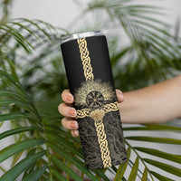 Vegvisir Compass Viking Skinny Tumbler with Yggdrasil Tree and Axe Symbols Norse Mythology Tribute - Wonder Print Shop