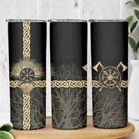 Vegvisir Compass Viking Skinny Tumbler with Yggdrasil Tree and Axe Symbols Norse Mythology Tribute - Wonder Print Shop