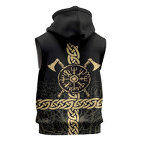 Vegvisir Compass Viking Sleeveless Zip Hoodie with Yggdrasil Tree and Axe Symbols Norse Mythology Tribute - Wonder Print Shop