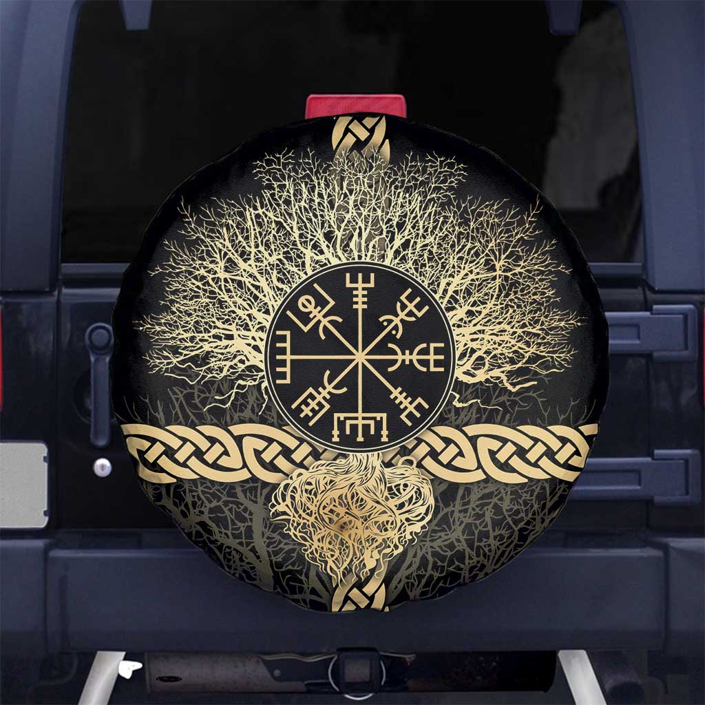 Vegvisir Compass Viking Spare Tire Cover with Yggdrasil Tree and Axe Symbols Norse Mythology Tribute - Wonder Print Shop