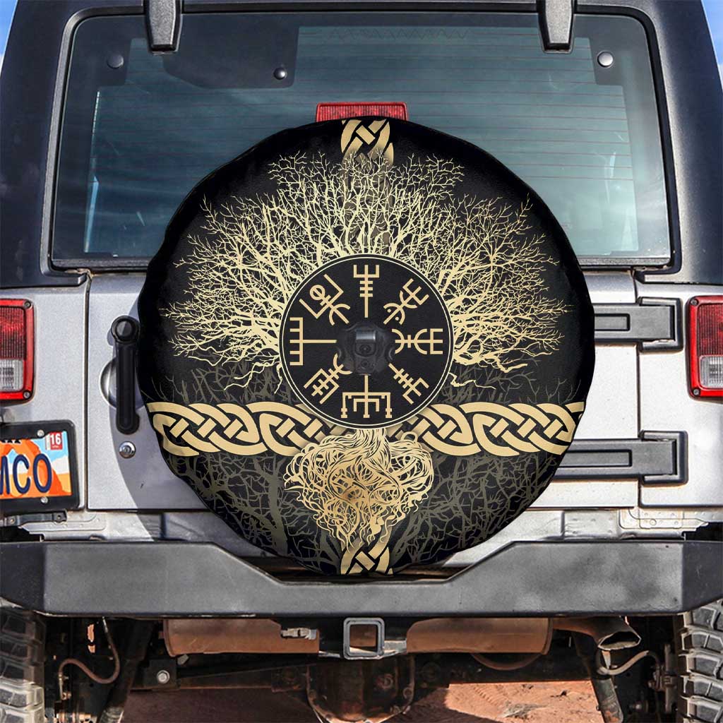 Vegvisir Compass Viking Spare Tire Cover with Yggdrasil Tree and Axe Symbols Norse Mythology Tribute - Wonder Print Shop