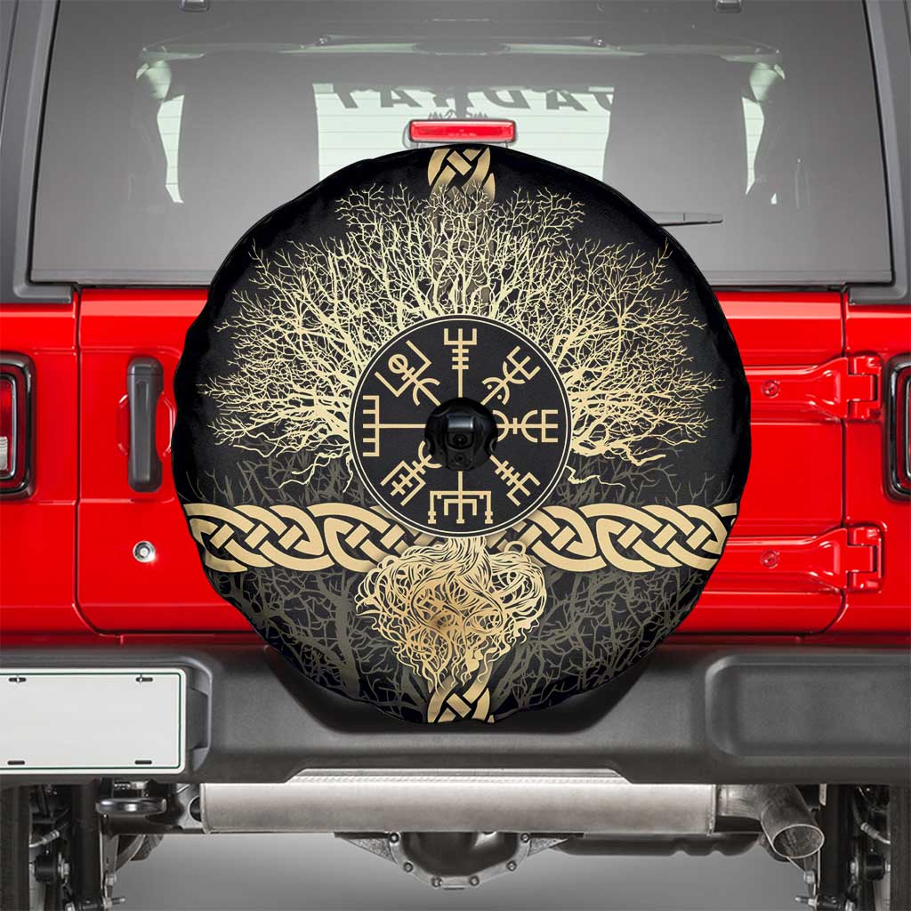 Vegvisir Compass Viking Spare Tire Cover with Yggdrasil Tree and Axe Symbols Norse Mythology Tribute - Wonder Print Shop