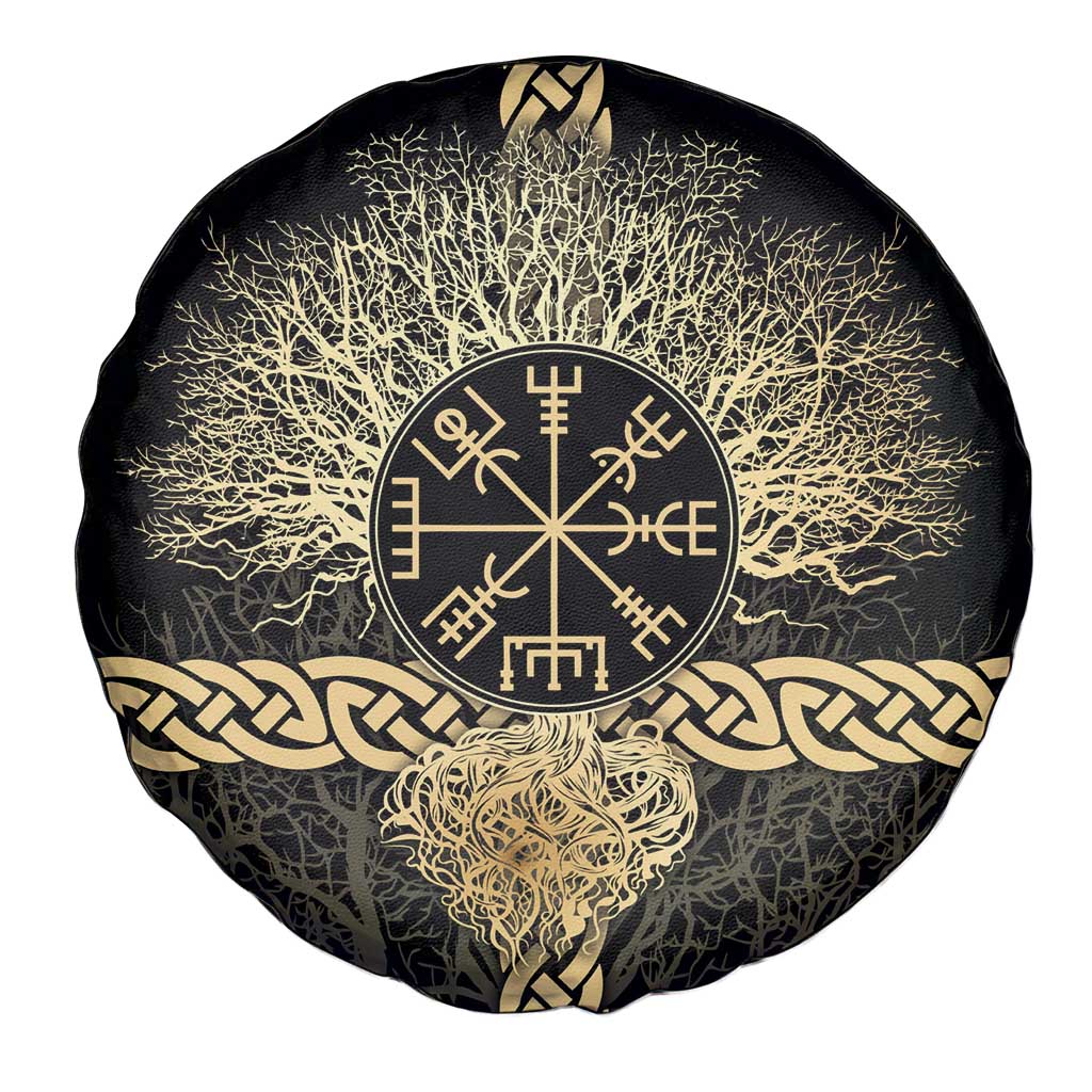 Vegvisir Compass Viking Spare Tire Cover with Yggdrasil Tree and Axe Symbols Norse Mythology Tribute - Wonder Print Shop