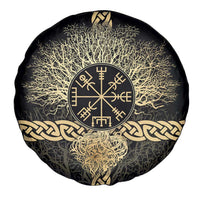 Vegvisir Compass Viking Spare Tire Cover with Yggdrasil Tree and Axe Symbols Norse Mythology Tribute - Wonder Print Shop