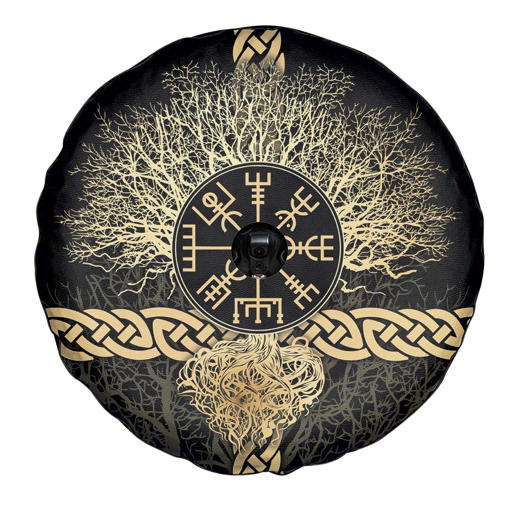 Vegvisir Compass Viking Spare Tire Cover with Yggdrasil Tree and Axe Symbols Norse Mythology Tribute - Wonder Print Shop