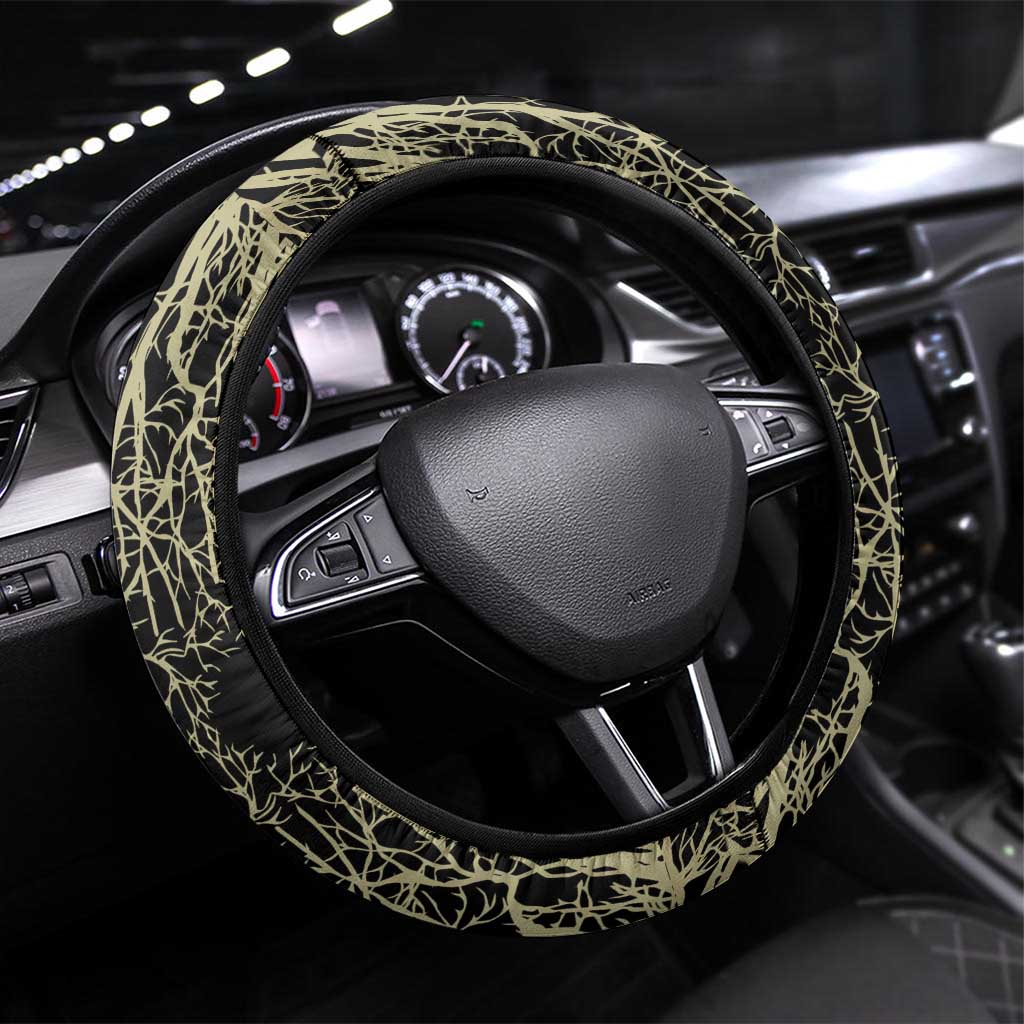 Vegvisir Compass Viking Steering Wheel Cover with Yggdrasil Tree and Axe Symbols Norse Mythology Tribute - Wonder Print Shop