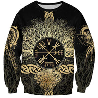 Vegvisir Compass Viking Sweatshirt with Yggdrasil Tree and Axe Symbols Norse Mythology Tribute - Wonder Print Shop