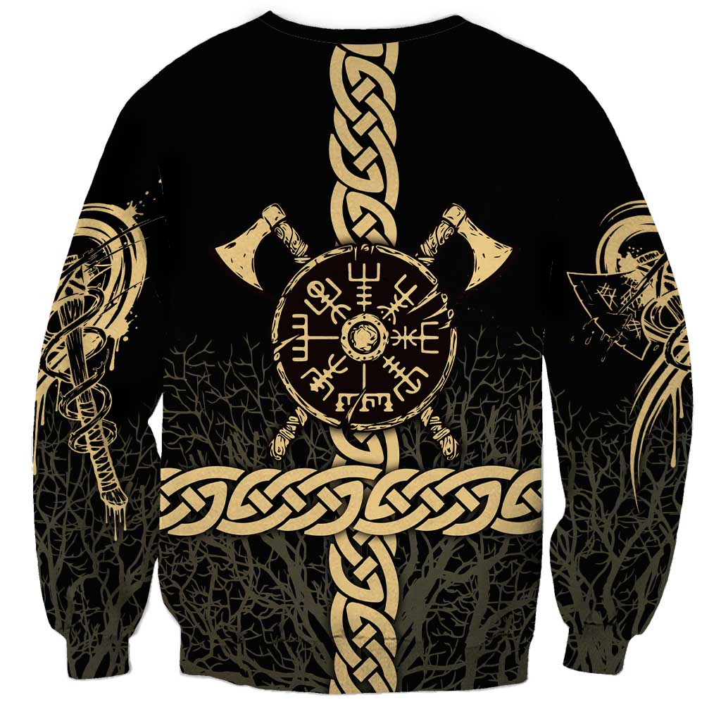 Vegvisir Compass Viking Sweatshirt with Yggdrasil Tree and Axe Symbols Norse Mythology Tribute - Wonder Print Shop