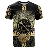 Vegvisir Compass Viking T Shirt with Yggdrasil Tree and Axe Symbols Norse Mythology Tribute - Wonder Print Shop