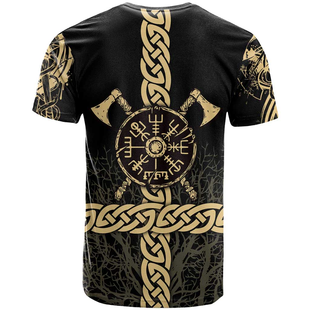 Vegvisir Compass Viking T Shirt with Yggdrasil Tree and Axe Symbols Norse Mythology Tribute - Wonder Print Shop