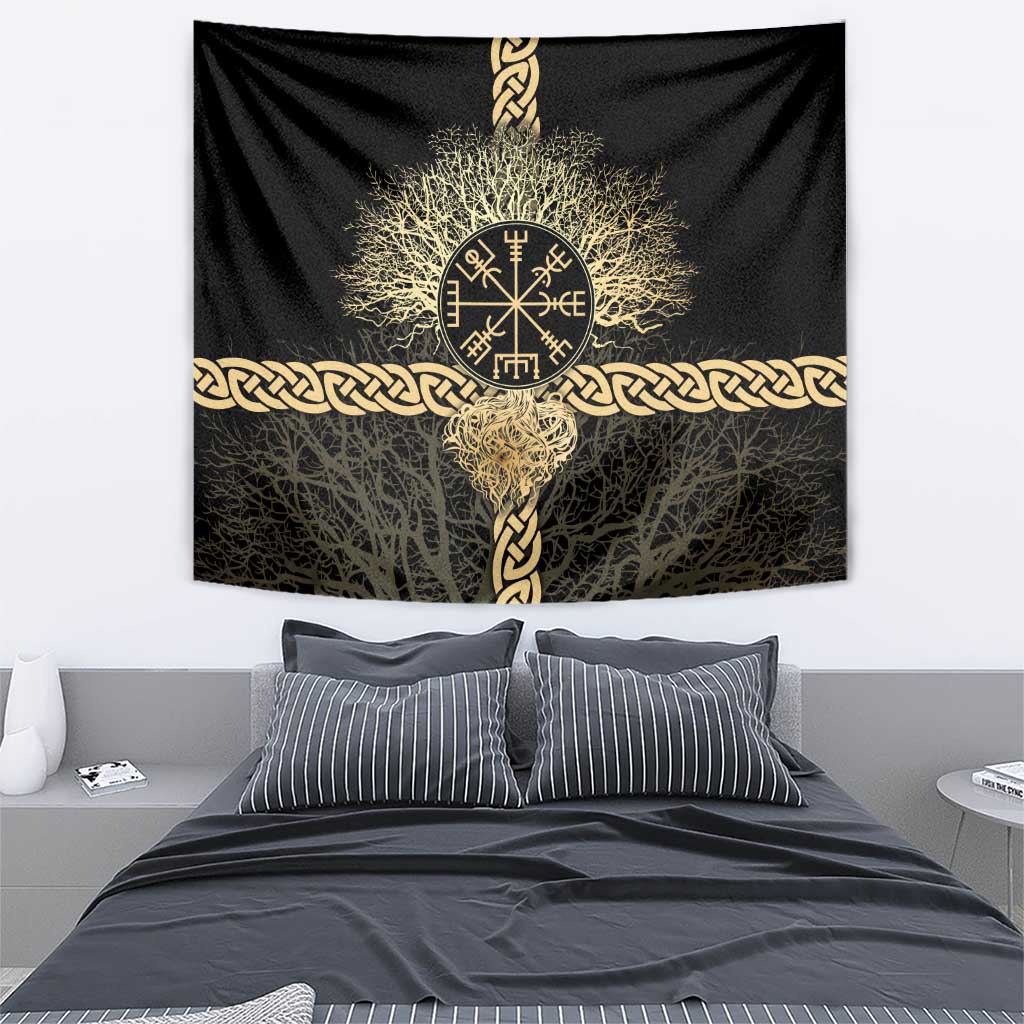 Vegvisir Compass Viking Tapestry with Yggdrasil Tree and Axe Symbols Norse Mythology Tribute - Wonder Print Shop
