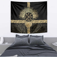 Vegvisir Compass Viking Tapestry with Yggdrasil Tree and Axe Symbols Norse Mythology Tribute - Wonder Print Shop